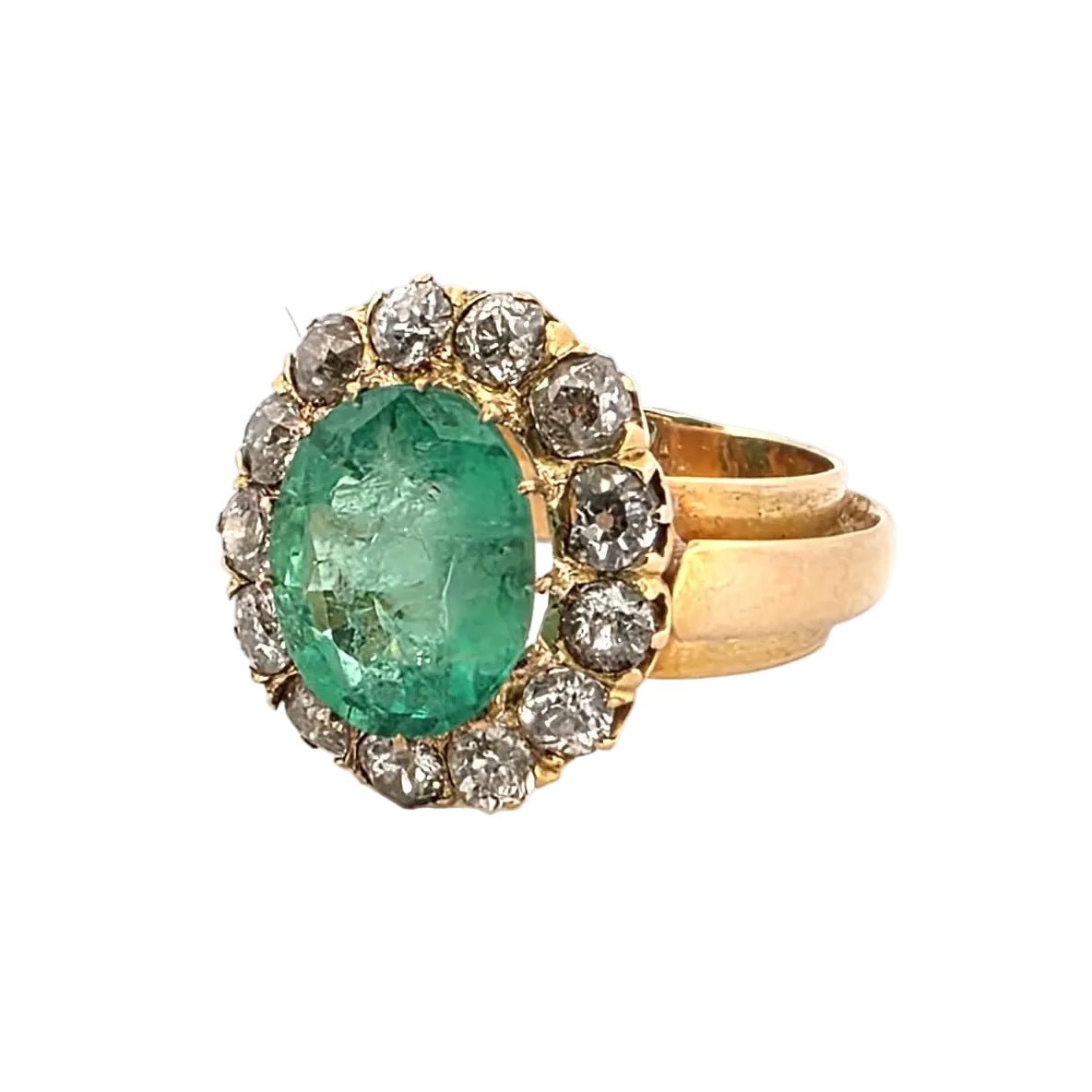 Bague Entourage en or jaune, émeraude et diamants - Castafiore