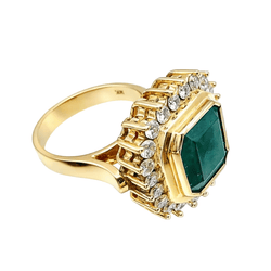 Bague Entourage en or jaune, émeraude et diamants - Castafiore