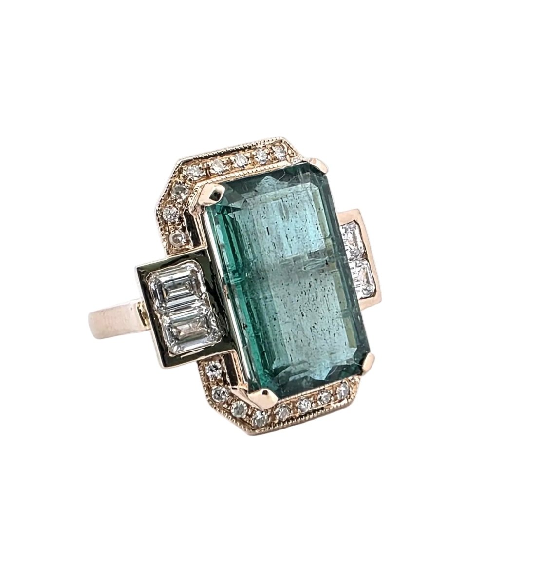 Bague Entourage en or jaune, émeraude et diamants - Castafiore