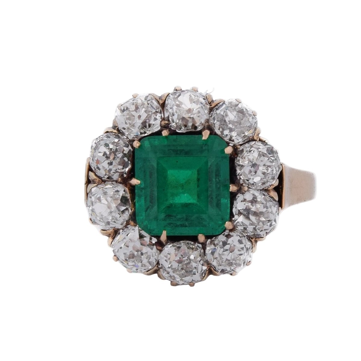 Bague Entourage en or jaune, émeraude et diamants - Castafiore
