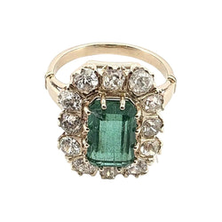 Bague Entourage en or jaune, émeraude et diamants - Castafiore