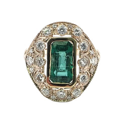 Bague Entourage en or jaune, émeraude et diamants - Castafiore