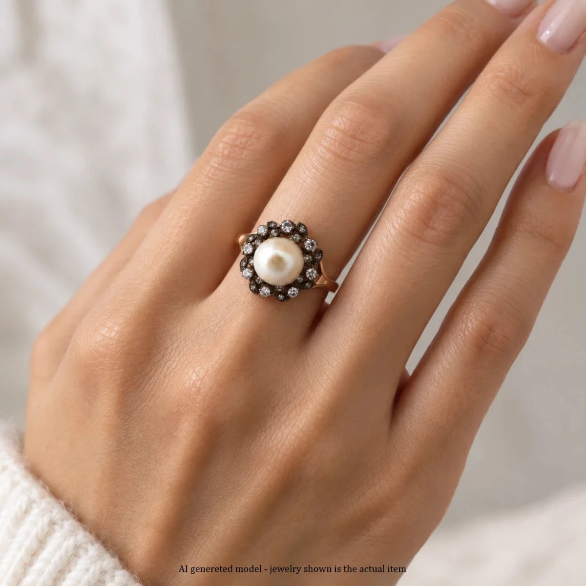 Bague Entourage en or jaune, perle et diamants - Castafiore