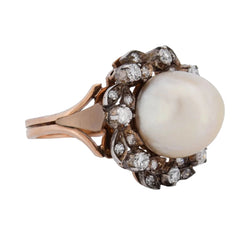 Bague Entourage en or jaune, perle et diamants - Castafiore