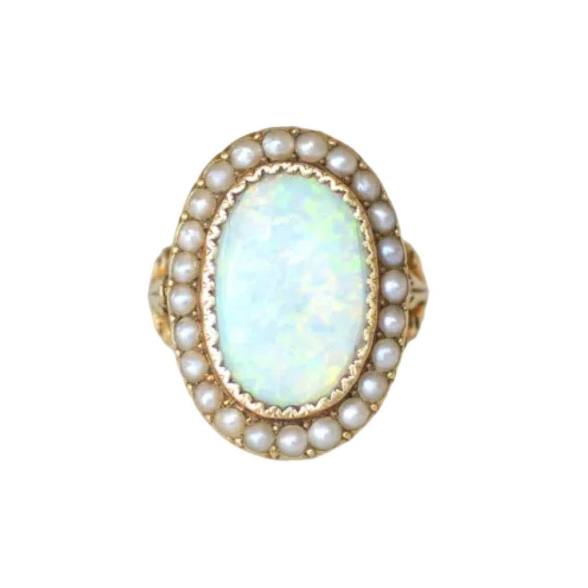 Bague Entourage en or jaune, perles et opale - Castafiore