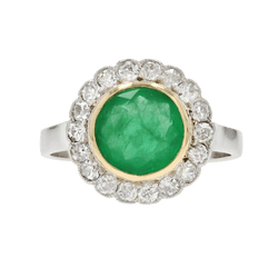 Bague Entourage en or jaune, platine, émeraude et diamants - Castafiore