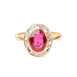 Bague Entourage en or jaune, platine, rubis, et diamants - Castafiore