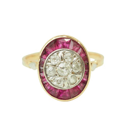 Bague Entourage en or jaune, platine, rubis et diamants - Castafiore