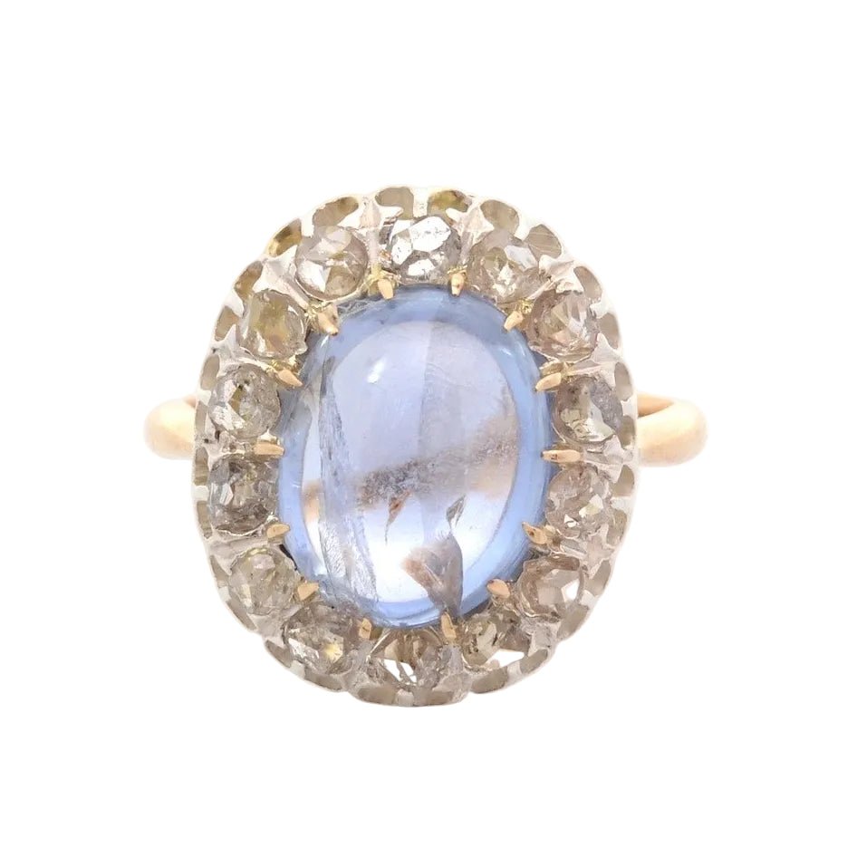 Bague Entourage en or jaune, platine, saphir et diamants - Castafiore