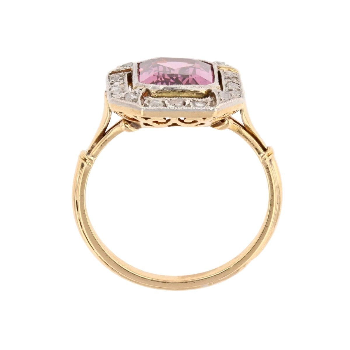 Bague Entourage en or jaune, platine, spinelle et diamants - Castafiore
