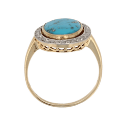 Bague Entourage en or jaune, platine, turquoise et diamants - Castafiore