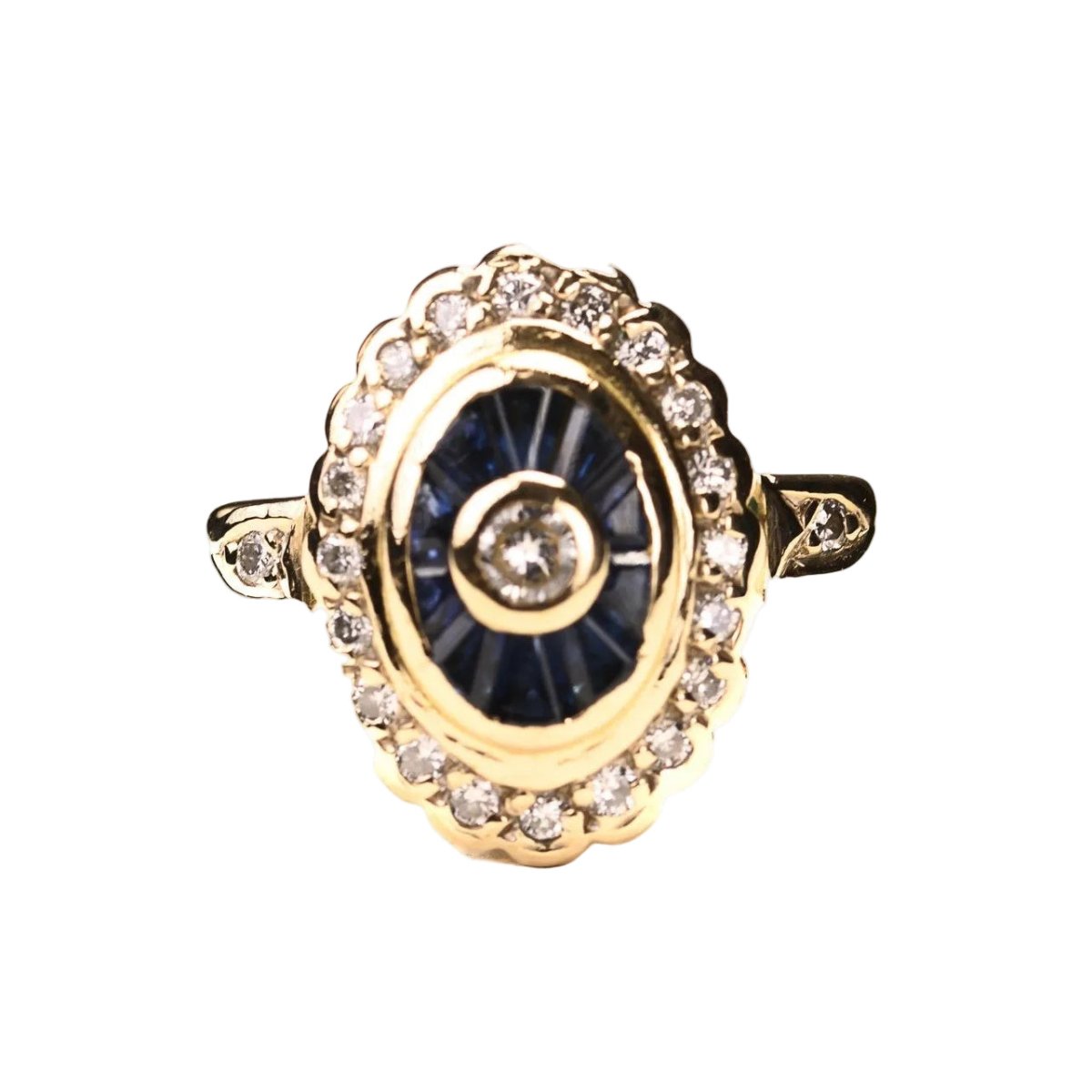 Bague Entourage en or jaune, saphirs et diamants - Castafiore