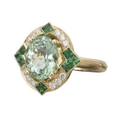 Bague Entourage en or jaune, tourmaline, tsavorites et diamants - Castafiore