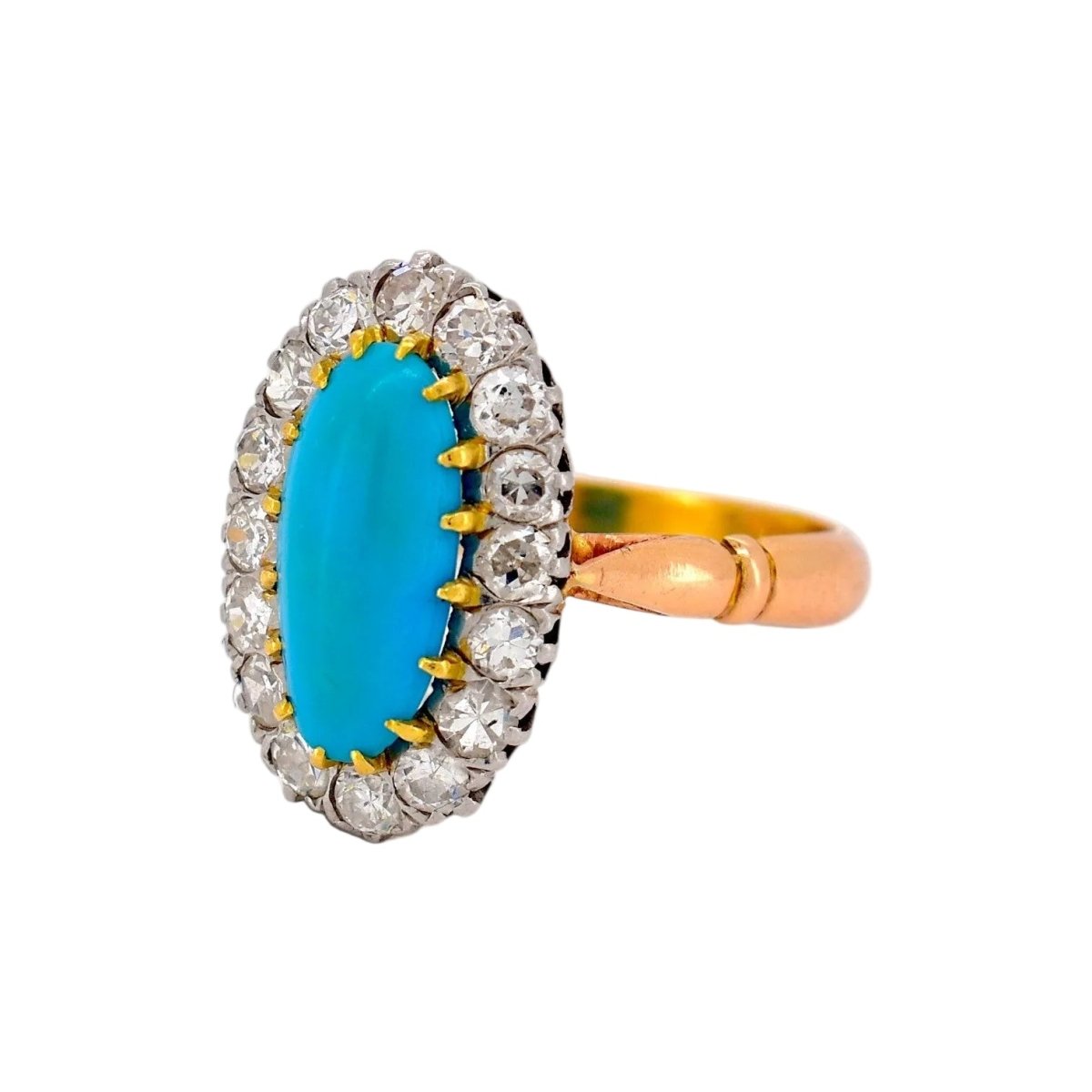Bague Entourage en or jaune, turquoise et diamants - Castafiore