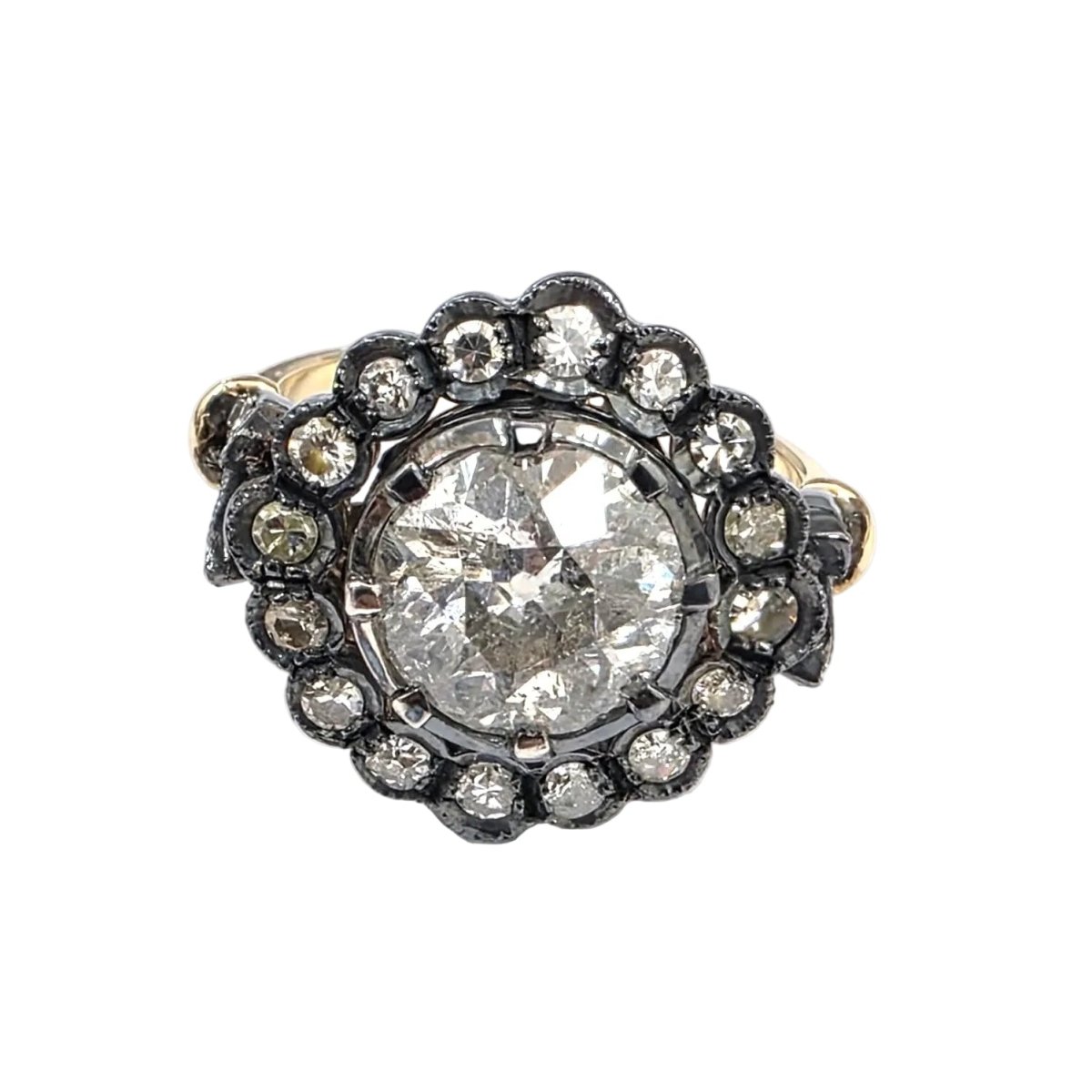 Bague Entourage en or or jaune, argent et diamants - Castafiore