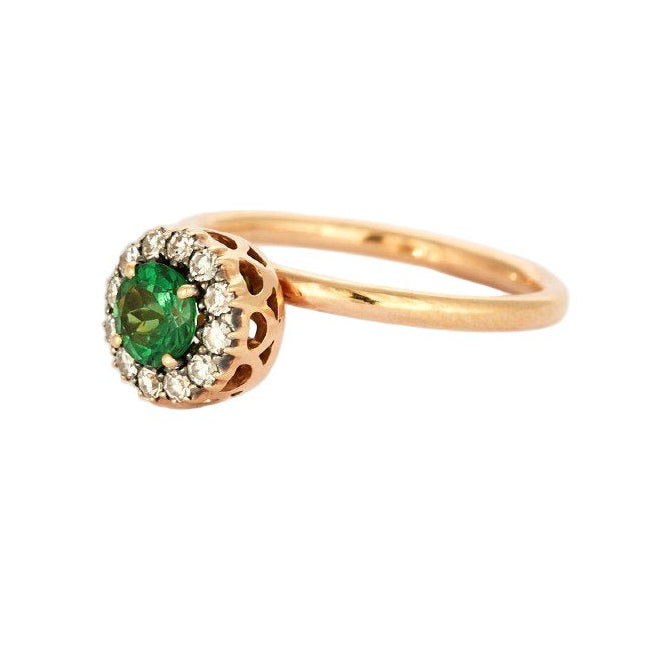 Bague Entourage en or rose, grenat, et diamants - Castafiore