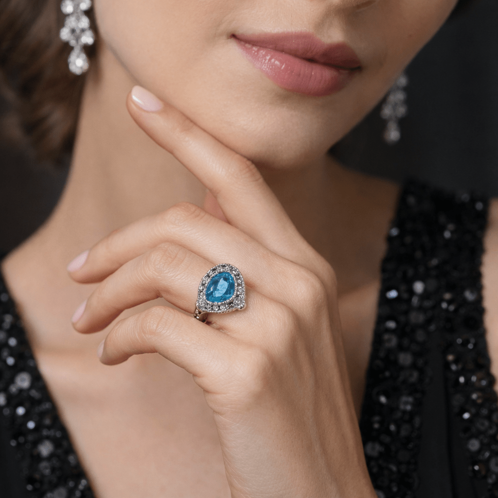 Bague Entourage en platine, aigue - marine et diamants - Castafiore