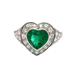 Bague Entourage en platine, émeraude et diamants - Castafiore
