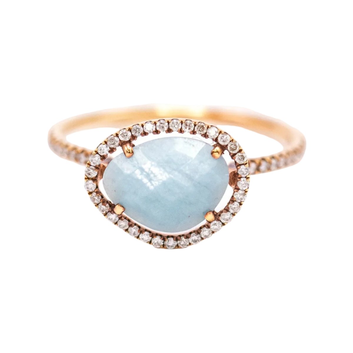 Bague Entourage MEIRAT en or jaune, aigue - marine et diamants - Castafiore