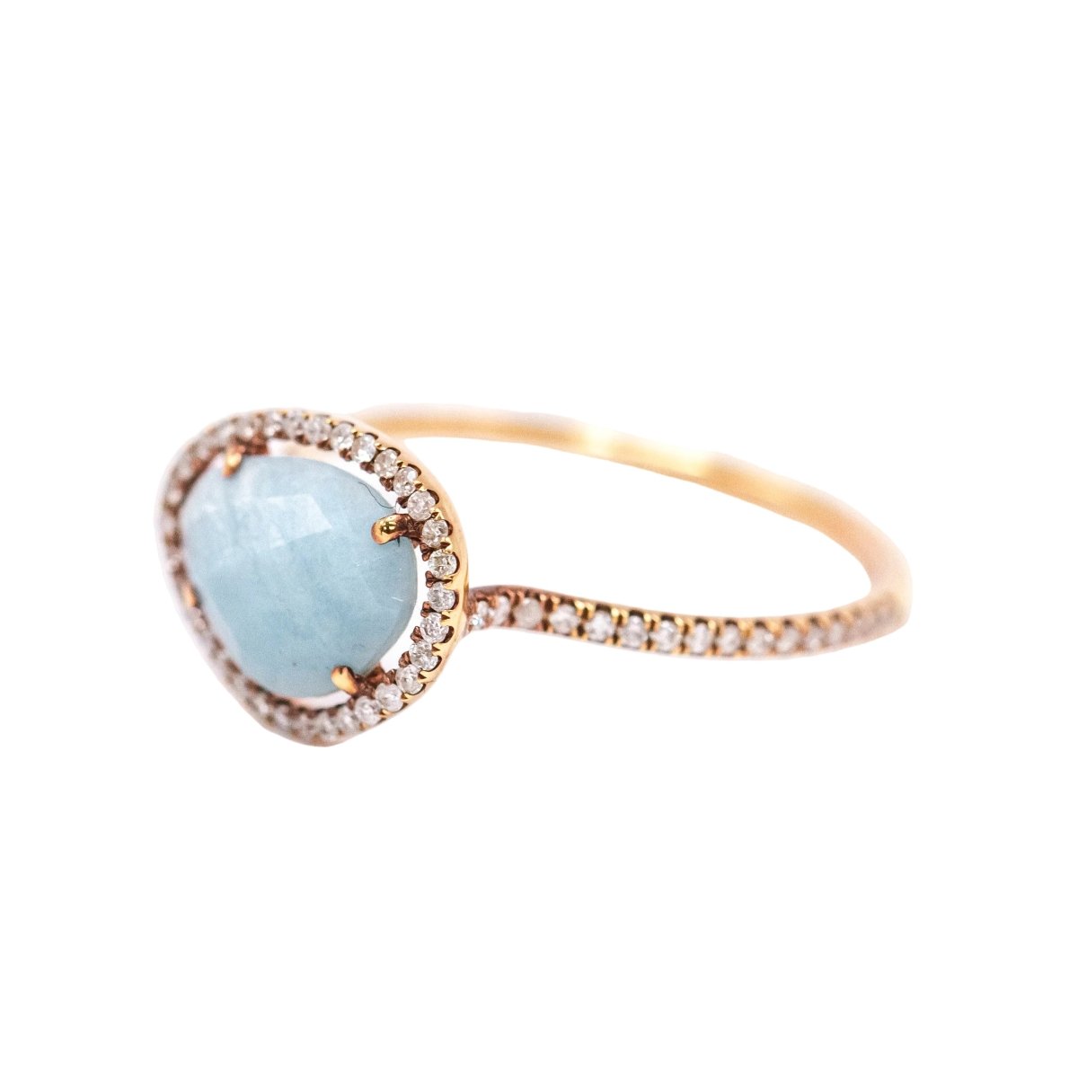 Bague Entourage MEIRAT en or jaune, aigue - marine et diamants - Castafiore