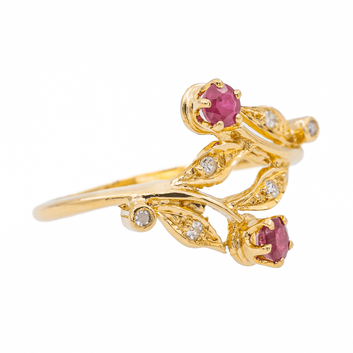 Bague Feuille Or jaune Rubis - Castafiore