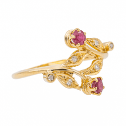 Bague Feuille Or jaune Rubis - Castafiore