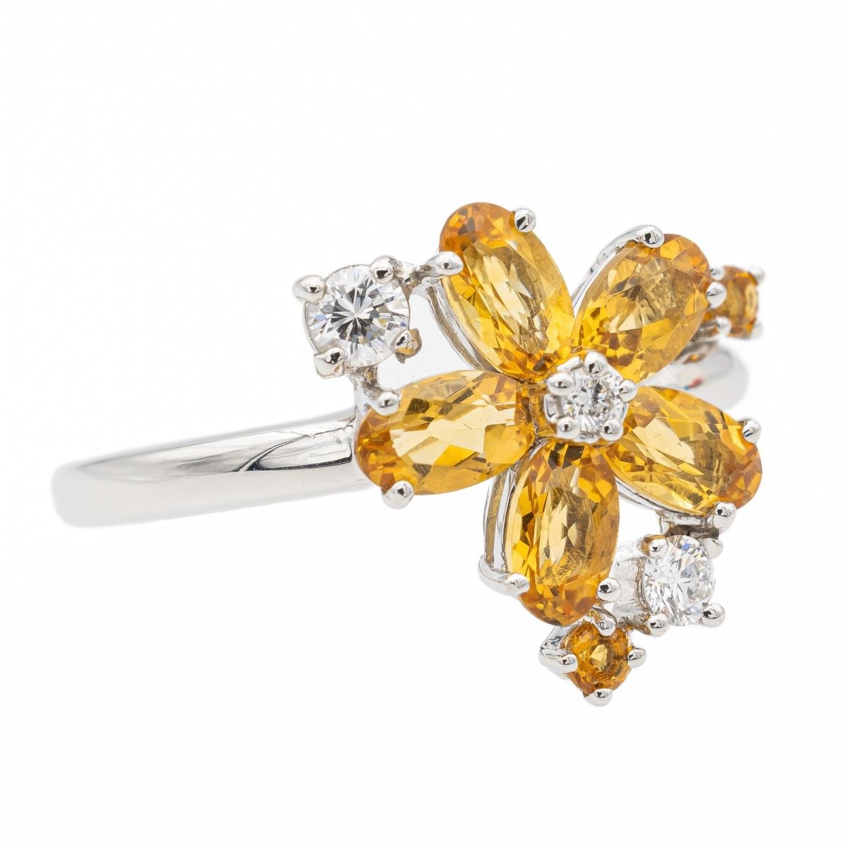 Bague fleur or blanc citrine - Castafiore