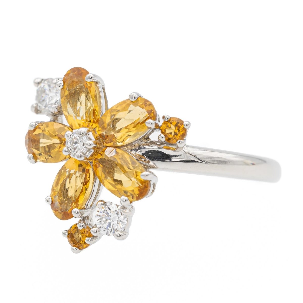Bague fleur or blanc citrine - Castafiore