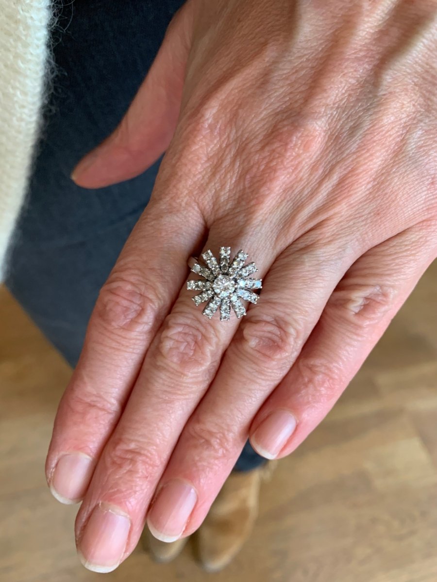 Bague Flocon Diamants 1 Carat Or Gris 18 Carats - Castafiore