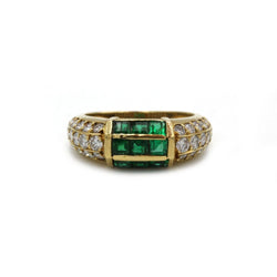 Bague Fred or jaune 750 diamants et émeraude calibrés - Castafiore