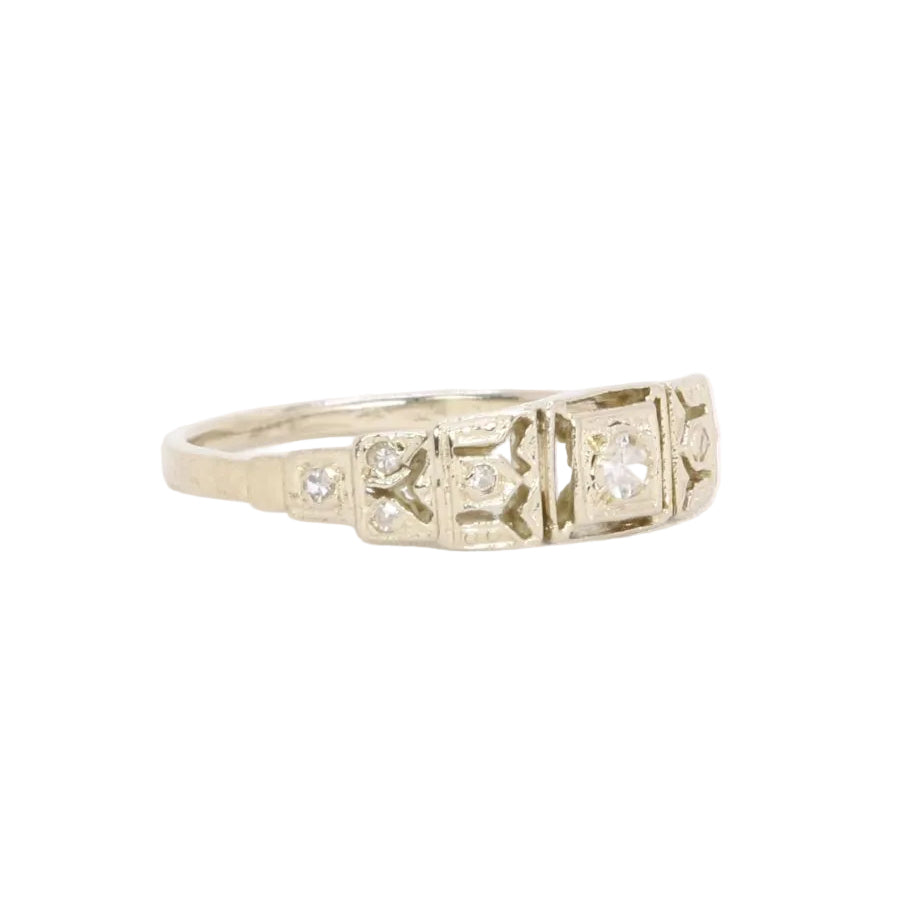 Bague géométrique en or blanc diamants - Castafiore