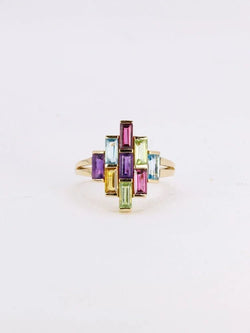 Bague géométrique or jaune améthyste topaze péridot citrine grenat - Castafiore