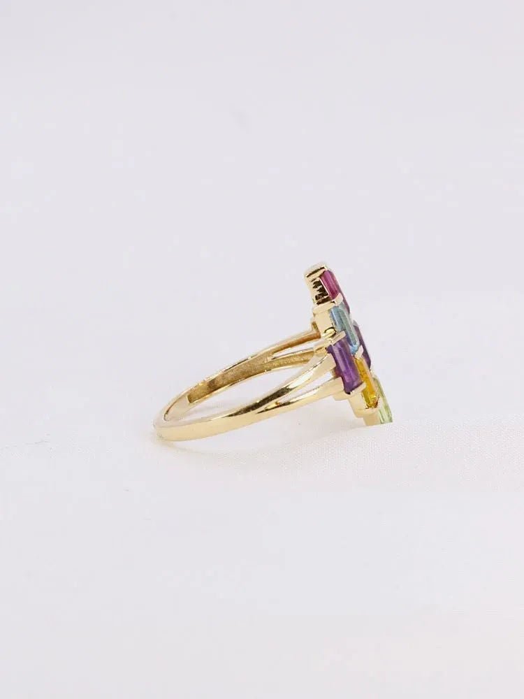 Bague géométrique or jaune améthyste topaze péridot citrine grenat - Castafiore