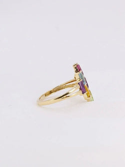 Bague géométrique or jaune améthyste topaze péridot citrine grenat - Castafiore