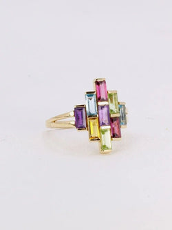 Bague géométrique or jaune améthyste topaze péridot citrine grenat - Castafiore