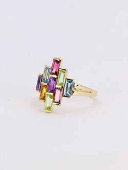 Bague géométrique or jaune améthyste topaze péridot citrine grenat - Castafiore