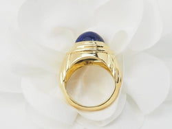 Bague godronnée en or jaune et cabochon Lapis Lazuli - Castafiore