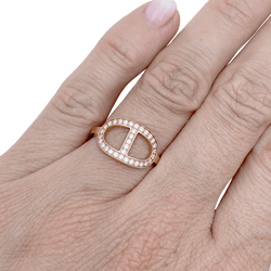 Bague HERMÈS "Chaîne d'ancre contour" en or rose et diamants - Castafiore