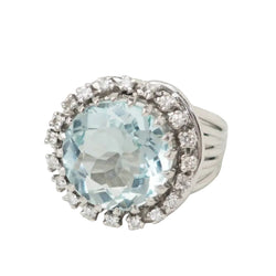 Bague importante en or blanc, platine, aigue marine et diamants - Castafiore