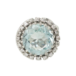 Bague importante en or blanc, platine, aigue marine et diamants - Castafiore