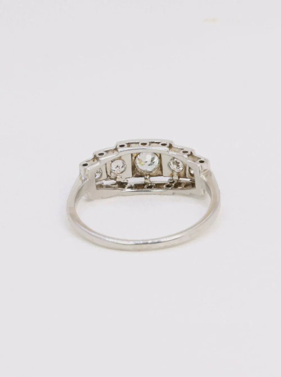Bague jarretière Art Deco or platine diamants 0,3 ct - Castafiore