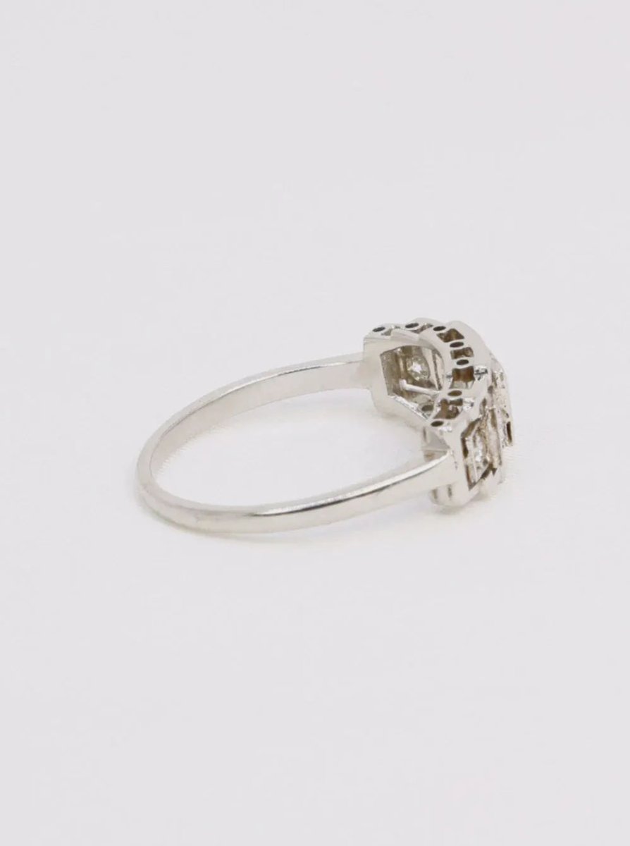 Bague jarretière Art Deco or platine diamants 0,3 ct - Castafiore