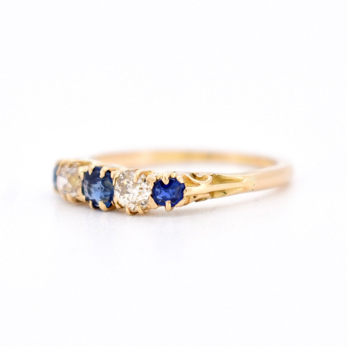 Bague Jarretière Belle Époque, Or 18 carats, Saphirs et Diamants Naturels - Castafiore