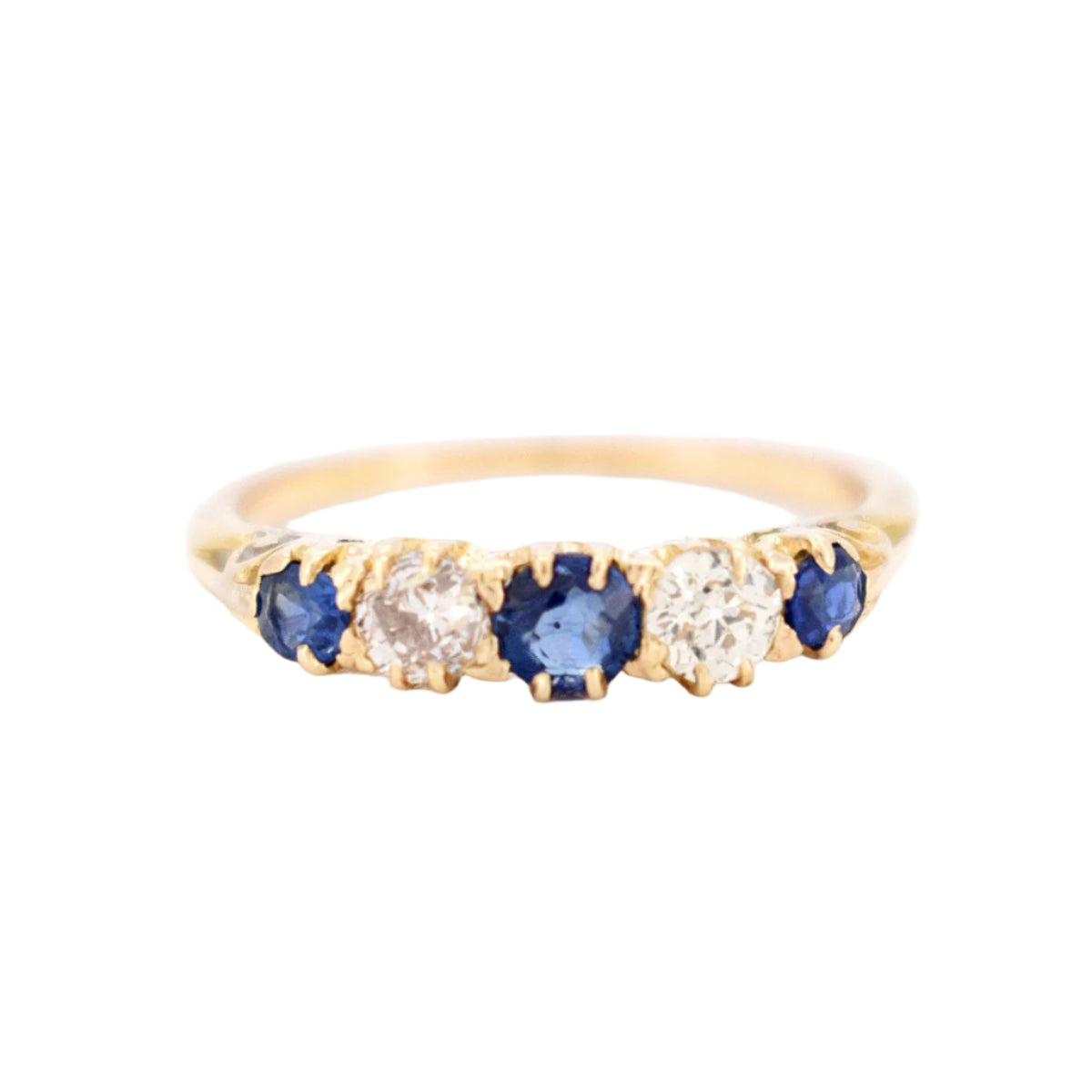 Bague Jarretière Belle Époque, Or 18 carats, Saphirs et Diamants Naturels - Castafiore
