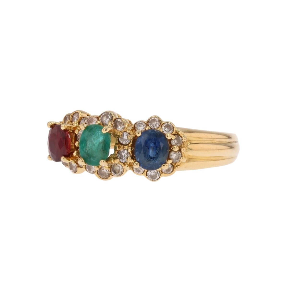 Bague Jarretière en or jaune, émeraude, saphir, rubis et diamants - Castafiore