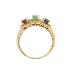 Bague Jarretière en or jaune, émeraude, saphir, rubis et diamants - Castafiore