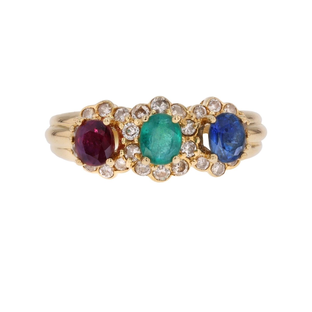 Bague Jarretière en or jaune, émeraude, saphir, rubis et diamants - Castafiore
