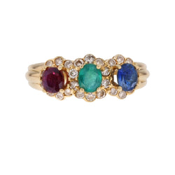 Bague Jarretière en or jaune, émeraude, saphir, rubis et diamants - Castafiore