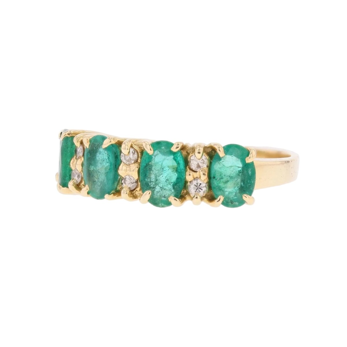 Bague Jarretière en or jaune, émeraudes et diaamnts - Castafiore