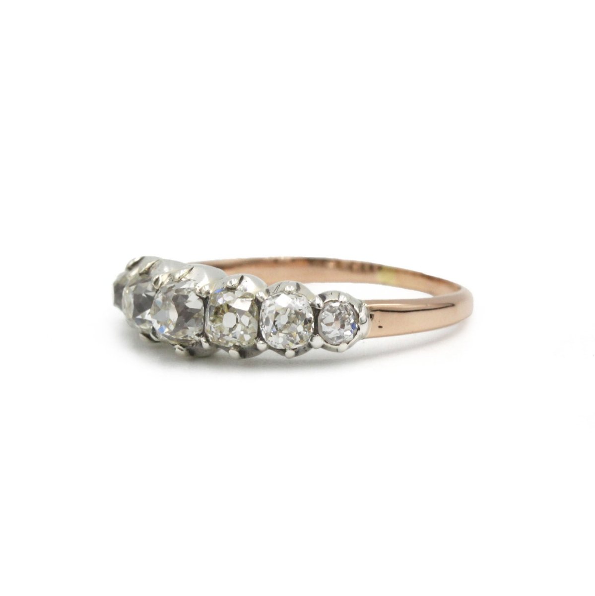 Bague jarretière XIXe siècle or jaune 750 diamants taille anciennes - Castafiore